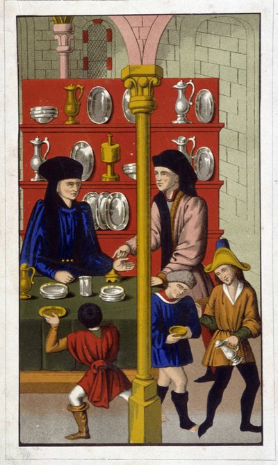 Shop of Goldsmith in the 15th Century - Repro of the 19th century after ancient doc. by Unknown artist