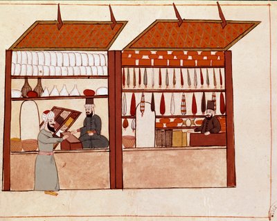 Shops in the Streets of Constantinople (Miniature from a 19th Century Cicogna Manuscript) by Unknown artist