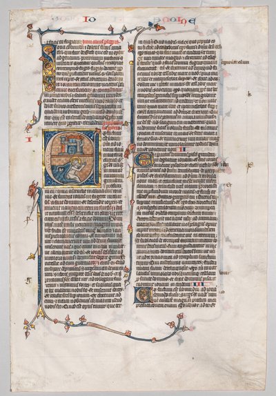 Single Leaf from a Bible: Initial E[t factum est] with Jonah Swallowed by the Whale by Unknown artist