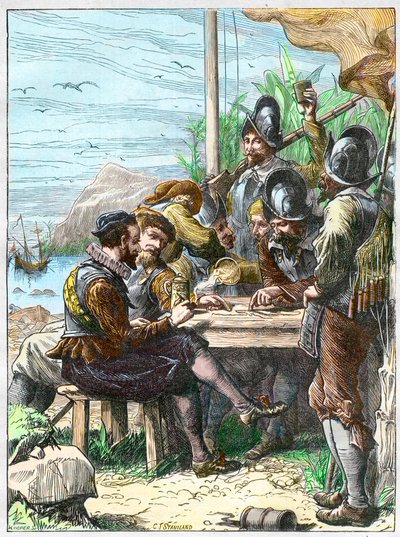 Sir Walter Raleigh at Trinidad, Getting Information from the Spanish Soldiers Regarding Guiana, 1595 by Unknown artist