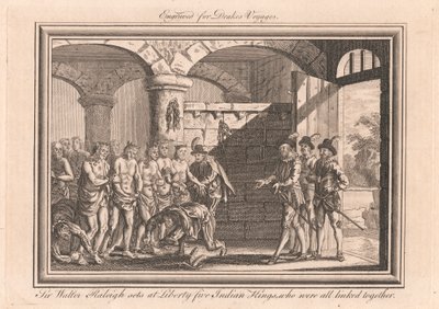 Sir Walter Raleigh Sets at Liberty Five Indian Kings, Who Were All Linked Together by Unknown artist