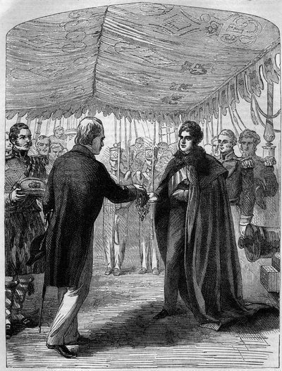 Sir Walter Scott presenting the Cross of St Andrew to King George IV by Unknown artist