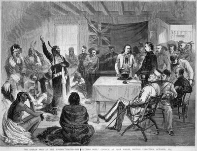 Sitting Bull and Buffalo Bill: Sitting Bull Council at Fort Walsh, British Territory, during the War with the Indians, October 1877 by Unknown artist