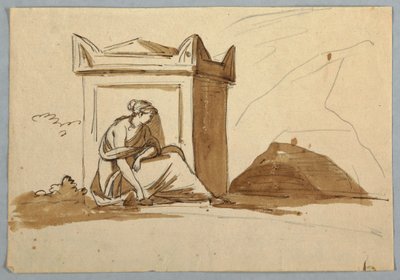 Sketch: A Woman Seated Before an Antique Sarcophagus by Unknown artist