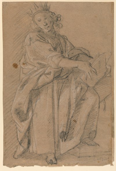 Sketch of a Standing Crowned Figure with a Book by Unknown artist