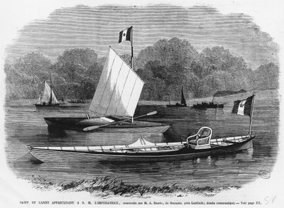 Skiff and Canoe Next to the Empress, Built by M.A. Searle de Stangate, Near Lambeth (engraving) by Unknown artist