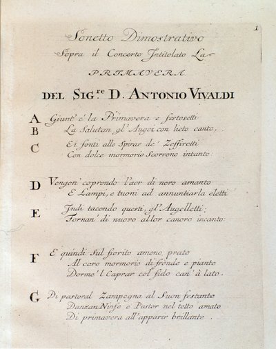 Sonet at the beginning of Spring (La primavera) concerto in Il cimento dell