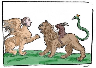 Sphinx Against Chimera after Mythologiae Sive Explicationes Fabularum by Natalis Comitis by Unknown artist