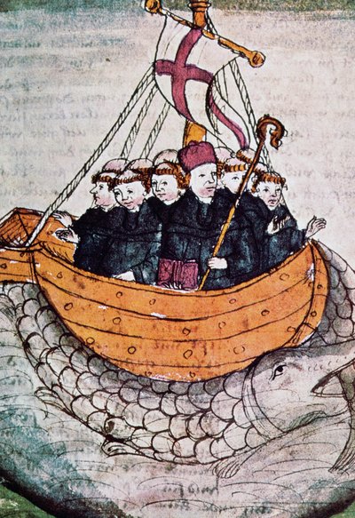 St Brendan on whale, miniature from Manuscriptum translationis Germanicae by Unknown artist