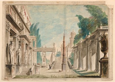 Stage Design, Building Adjoining Park Scenery by Unknown artist