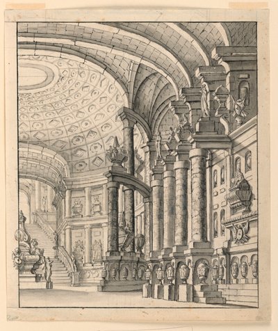 Stage Design: Hall with Coffered Ceiling and Urns by Unknown artist