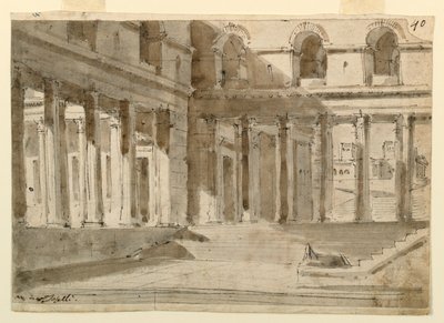 Stage Design, Palace Court with Stairs by Unknown artist
