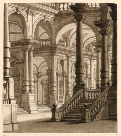 Stage Design, Portico with Staircase by Unknown artist