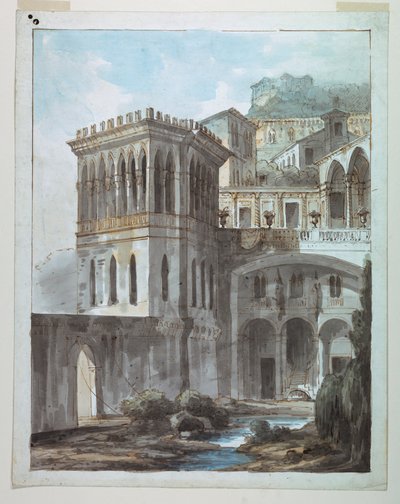 Stage Design, View of Town on Hillside by Unknown artist