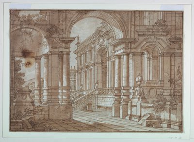 Stage Design, View of a Palace from a Terrace by Unknown artist