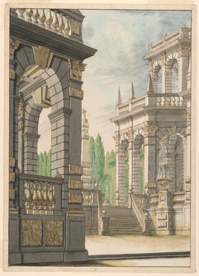 Stage Design: Villa with Obelisk and Albani Arms by Unknown artist