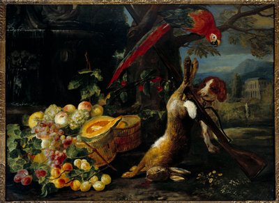Still Life of Game, Parrot and Fruit by Unknown artist