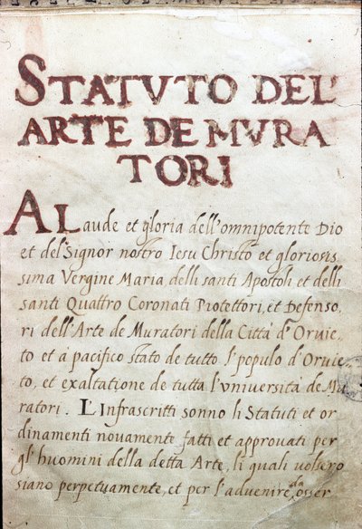 Table of the corporations, status of masons of the city of Orvieto, Italy by Unknown artist