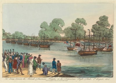 The Action between the British & American Frigates on the Serpentine, Hyde Park 1st August 1814 by Unknown artist