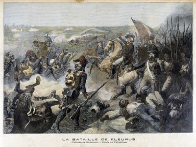 The Battle of Fleurus (Belgium 1794) according to the painting of Mauzaisse (Musee de Versailles). Illustration of the Petit Journal from 1892. by Unknown artist