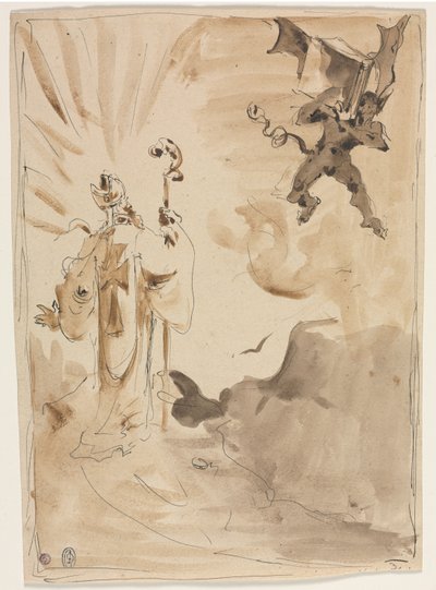 The Bishop and the Demon (recto) by Unknown artist