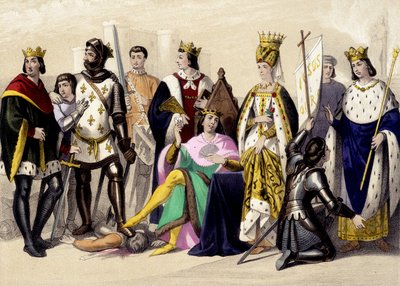 The Capetians of the Valois from 1328 to 1422. Philip VI, John II, Charles VI, Isabeau (Isabella, Elizabeth) of Bavaria, Joan of Arc, Charles VII. Engraving of the 19th Century by Unknown artist