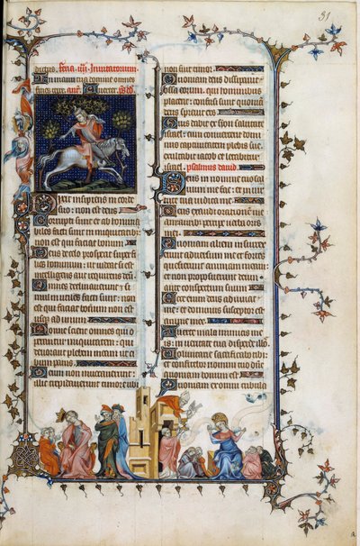 The Danish prelate and statesman Absalon or Axel (1128-1201), who wiped Denmark from pirates, dies suspended from a tree. Below, an allegory of madness, the prophet Daniel explains his dream to King Nebuchadnezzar by Unknown artist