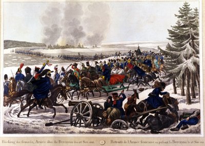 The French Troops Withdrew by Passing the Beresina (Berezina) on 26/11/1812. Engraving of the 19th Century by Unknown artist