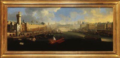 The Grande Galerie of the Louvre, with the Porte Neuve, the Pont-Neuf, the Cité, the Collège des Quatres-Nations under construction and the Quai Malaquais by Unknown artist