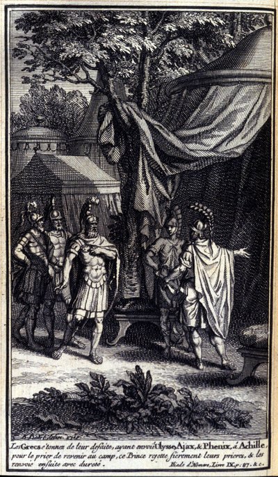 The Greeks, Astonished at Their Defeat, Send Ulysses, Ajax, and Phoenix to Achilles to Pray Him to Return to the Camp (Illustration for Book IX of the Iliad of Homer) by Unknown artist