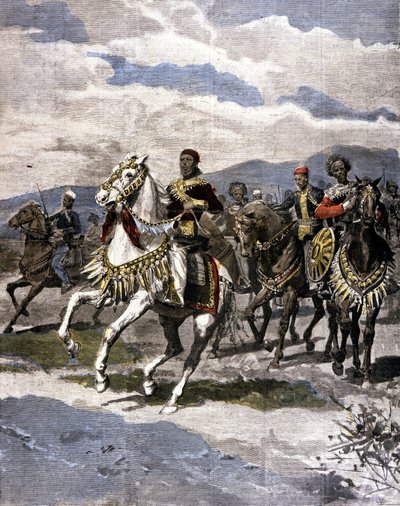 The King of Ethiopia Menelik II. Illustration of the Italian press by Unknown artist