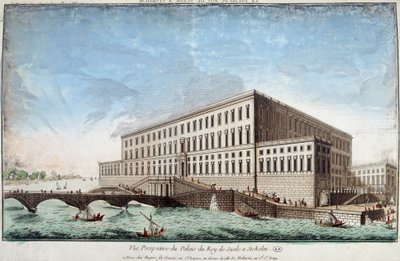 The Palace of the King of Sweden in Stockholm - engraving by Unknown artist