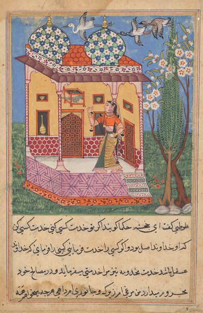 The Parrot Addresses Khujasta at the Beginning of the Twenty-sixth Night, from Tales of a Parrot by Unknown artist