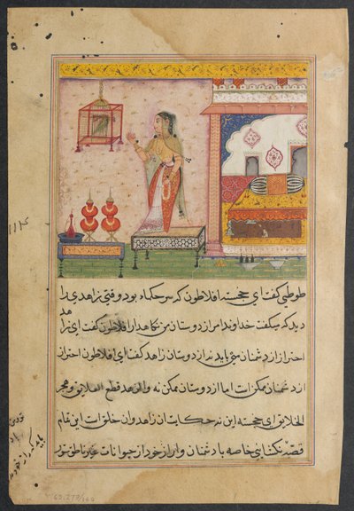 The Parrot Addresses Khujasta at the Beginning of the Twenty-third Night, from Tales of a Parrot by Unknown artist