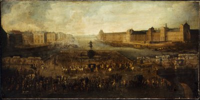 The Pont-Neuf, seen from the entrance to the Place Dauphine, the Quai Malaquais with the Collège des Quatres-Nations, the Grande Galerie and the Louvre, circa 1665 by Unknown artist