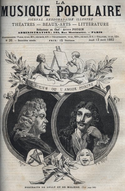 The Sicilian or Love Painter - Portrait of Jean Baptiste Lully (Giovanni Battista Lulli) (1632-1687) and Moliere - Engraving in 