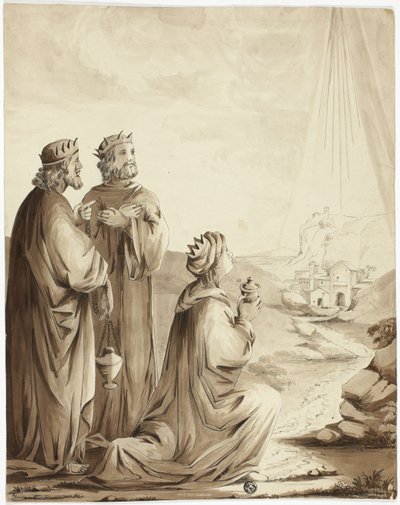 The Three Magi Pointing to the Star of Bethlehem by Unknown artist