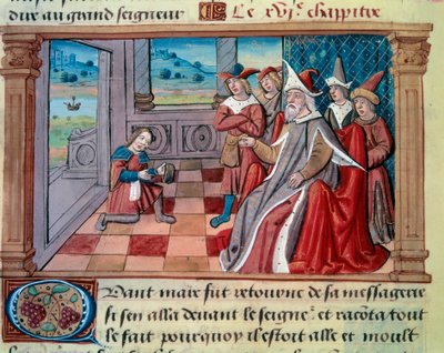 The Venetian navigator Marco Polo in front of the great Qubilai Khan, first emperor of the Mongolian Yuan dynasty. Miniature taken from 