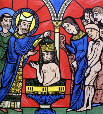 The Baptism of Christ. College is Similar to a Stained Glass Window of the Cathedral of Le Mans. 19th Century Tracing by Unknown artist