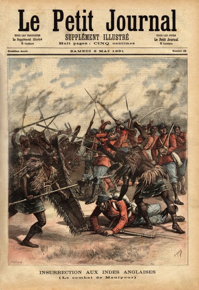 The battle of Manipur (or Manipur) (north east of India), from 24 to 26 April 1891, where British colonial forces and rebels of Maharajah Kullachandra Singh (died in exile in 1934), on the throne since 1890, abused his brother Surchandra Singh (reigned 188 by Unknown artist