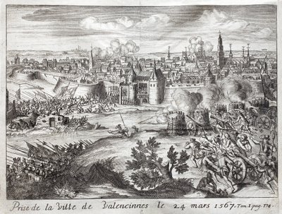 The city of Valenciennes was taken on 24 March 1567. First battle of the revolt of the Gueux. Engraving to illustrate History of the War of F by Unknown artist