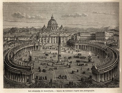 The Colonnades of St. Peter in the Vatican, Brought by Bernini (1598-1680) in 1655. Engraving to Illustrate the Voyage to Rome, by Francis Wey, in 1864-1868, Published in Le Tour du Monde, Nouveau Journal des Voyages by Unknown artist