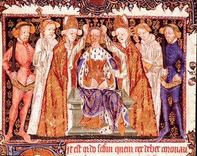 The Coronation of a King. Probably King Richard II of England (1367-1400). Miniature from the manuscript on coronation rites 