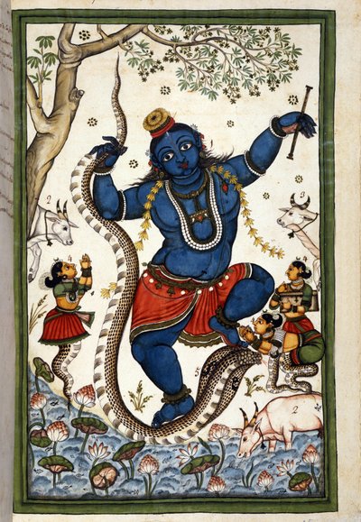 The deity of the Brahmanic triad Vishnu. Page from the manuscript "History of Mogol" (Moghul or Moghol) by Stefano Nivibus Cardeira. 18th century. Bibloteca marciana, Venice by Unknown artist