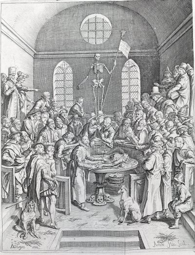 The dissection group of doctors and scientists reunited to follow a dissection in an amphitheatre by Unknown artist