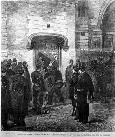 The Firefighters Knocked the Entrance Door of the Dominican Convent on Rue Jean de Beauvais in Paris in 1880 by Unknown artist