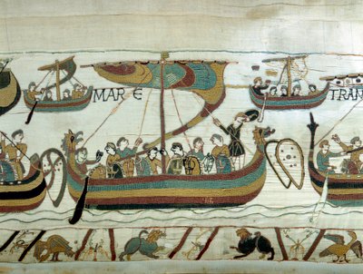 The fleet of William I the Conqueror crosses the Channel towards England. Bayeux tapestry or Embroidery by Queen Mathilde by Unknown artist