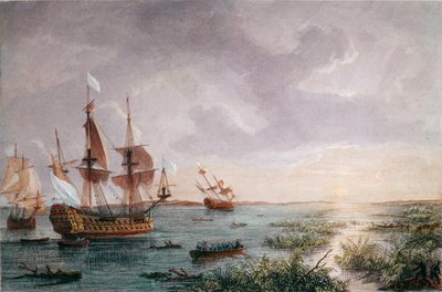 The french explorer Rene Robert Cavelier, Sieur de LaSalle discovers Louisiana, in 1684 (engraving) by Unknown artist
