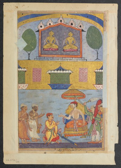 The goldsmith and the carpenter inform the king of a dream in which the golden images plan to desert the city for lack of worshippers (Tales of a Parrot: Third Night) by Unknown artist