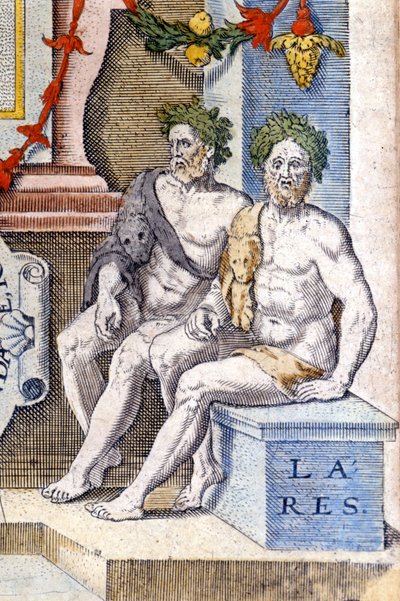 The lares gods: they protect the house and its inhabitants (they are the spirits of the ancestors) (engraving of the 16th century) by Unknown artist